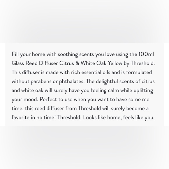 THRESHOLD NWT citrus & white oak glass reed diffuser -100ml - Picture 3 of 3